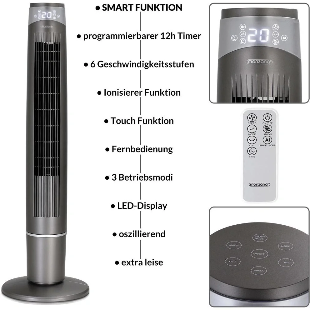 Turmventilator grau 120cm inkl. Fernbedienung - 11