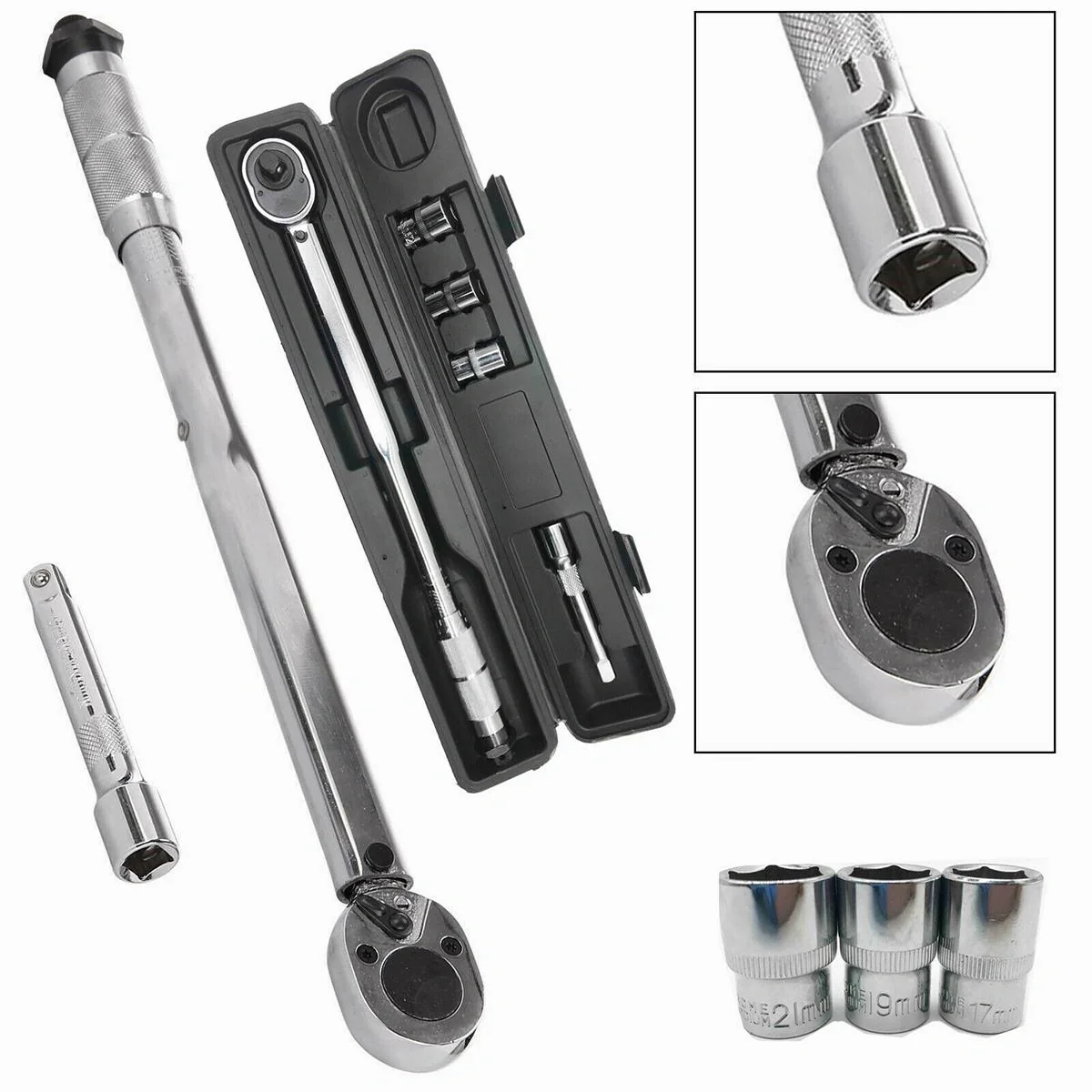 Werkzeug 1/2 Zoll Drehmomentschlüsselsatz im Koffer - 17, 19, 21 mm - 12,7 cm Länge - 7