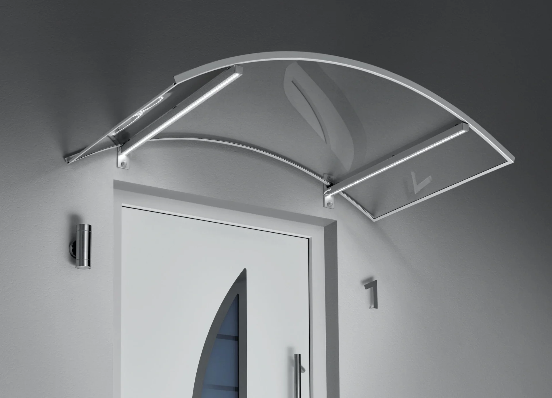 Bogenvordach mit LED-Technik, 1500 x 900 x 250 mm, Edelstahl - 1