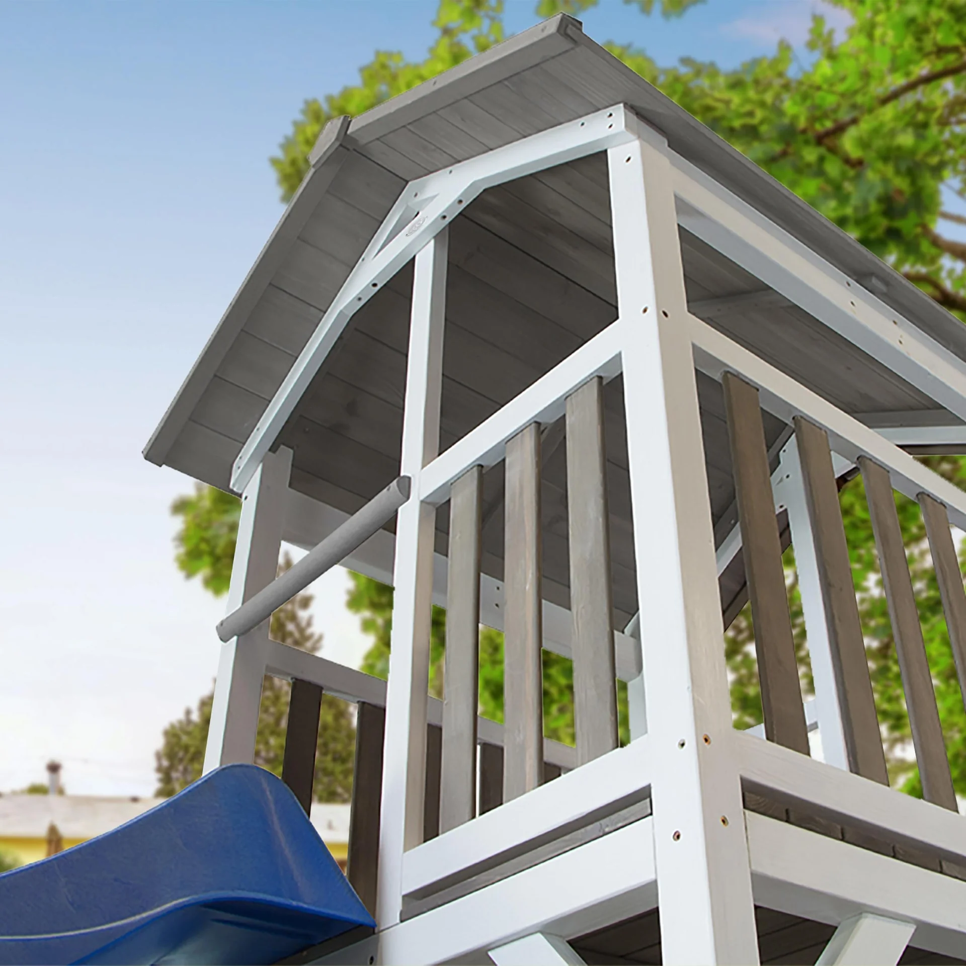 Beach Tower Spielturm mit Klettergerüst und Roxy Nestschaukel - Blaue Rutsche - 8