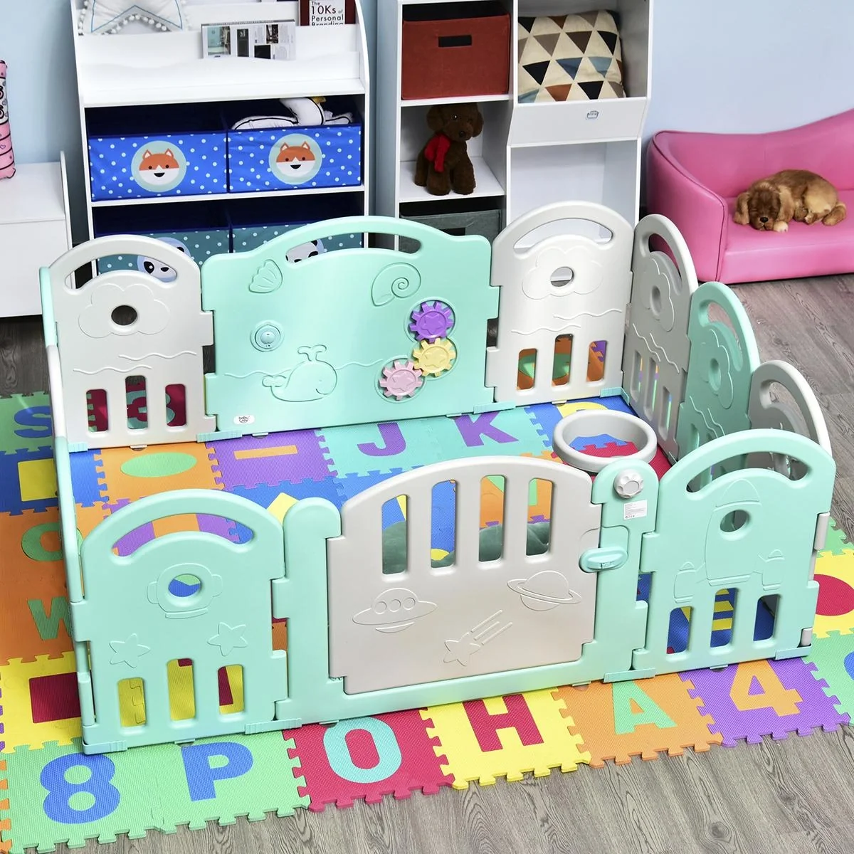 Baby Schutzgitter mit Ballkorb und 3 Zahnräder - 2
