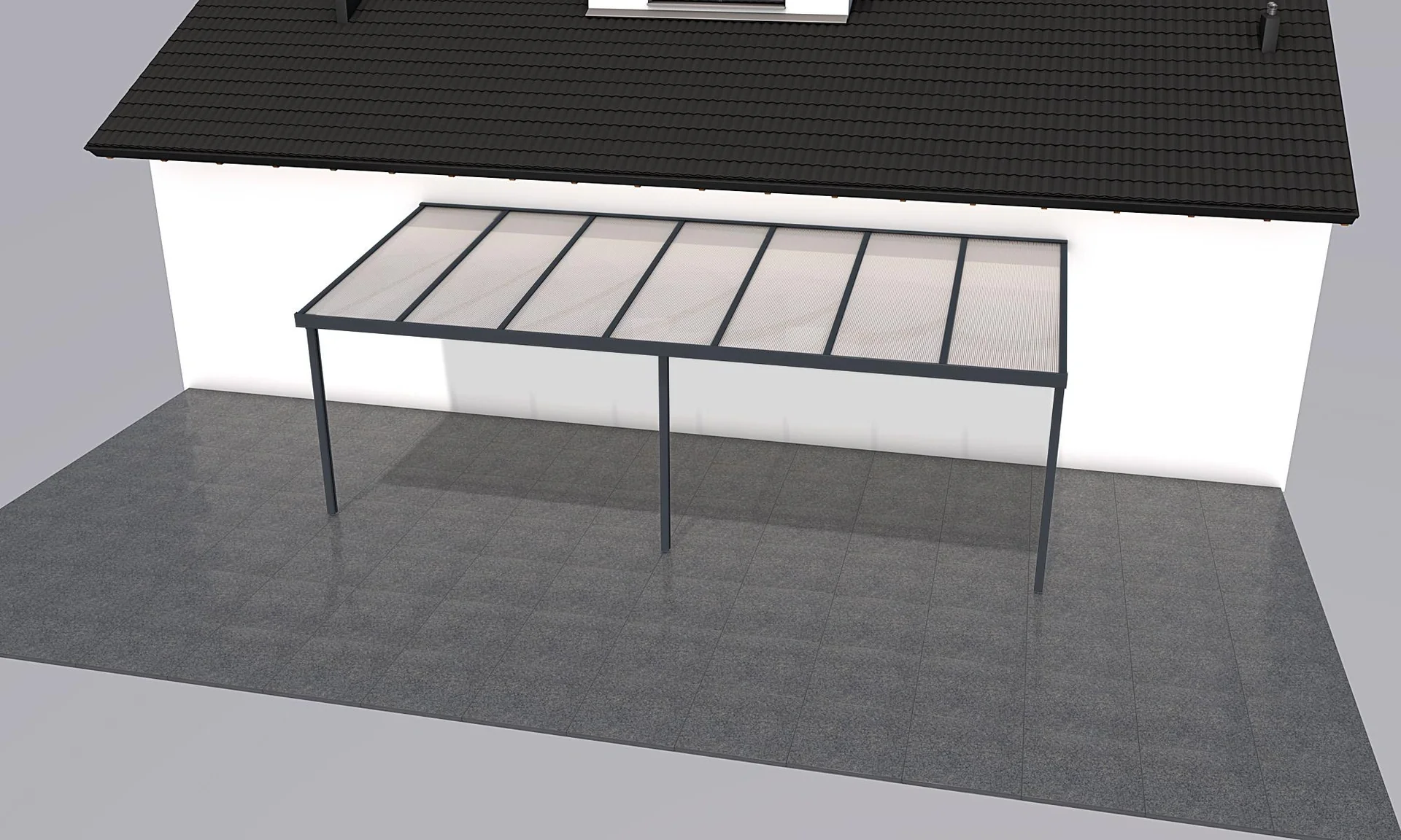 Terrassendach Premium, anthrazit, 7120 x 3060 mm - Polycarbonat Stegplatten 16 mm, weiß gestreift - 2