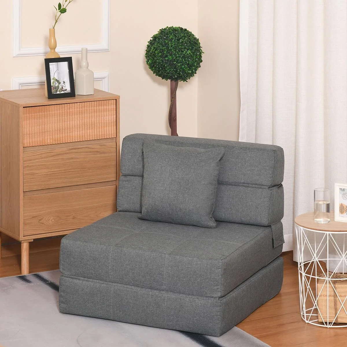 Schlafsessel Schlafsofa Sofabett Einzelsofa mit Waschbarem Kissen Grau 70cm x 70cm x 61cm - 4