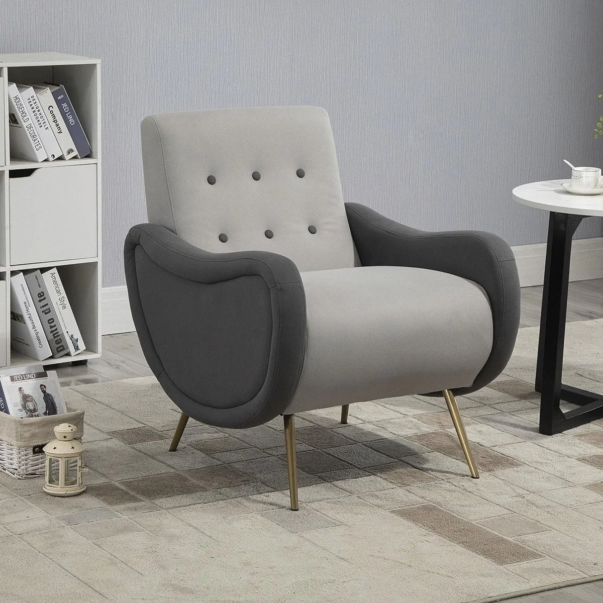 Einzelsessel Relaxsessel Einzelstuhl mit Tufting Eisenfüße Polyester Staumstoff Braun Grau 72 x 81 x 86 cm - 4