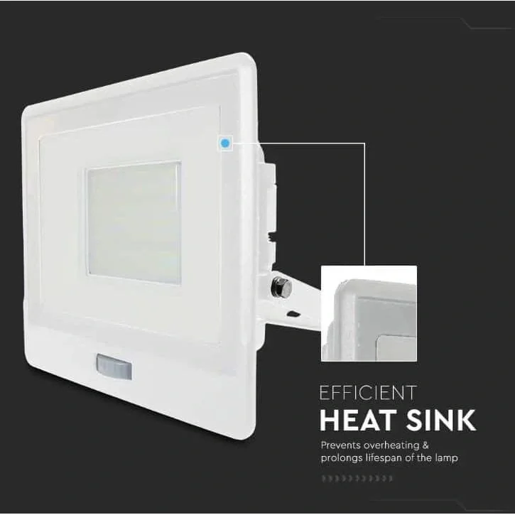 VT-158S LED-Flutlicht mit Sensor - 50W - 4000 Lm - 6500K - Weiß - 10