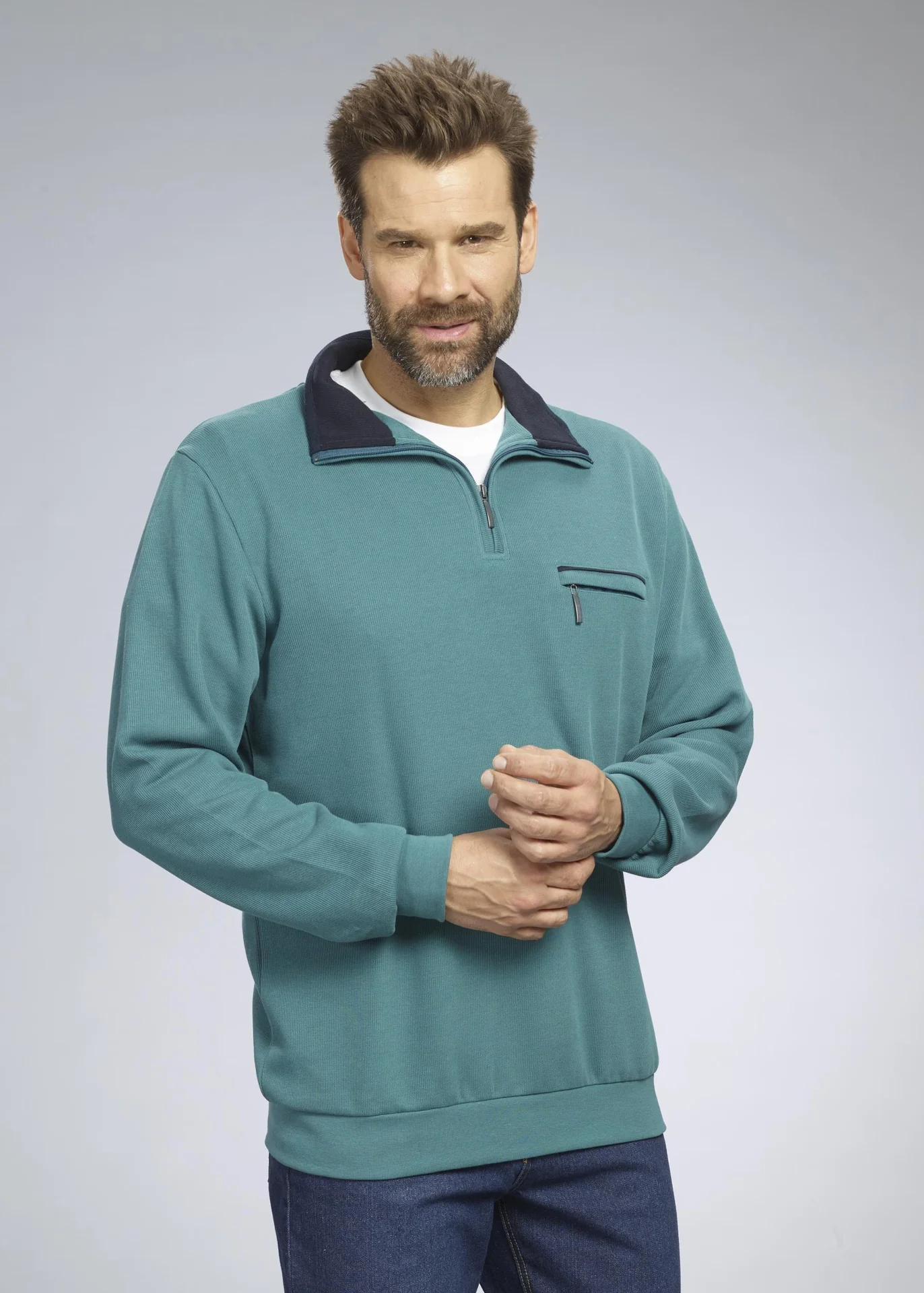 Sweatshirt mit Reißverschluß, Farbe grün, Gr.L - 2