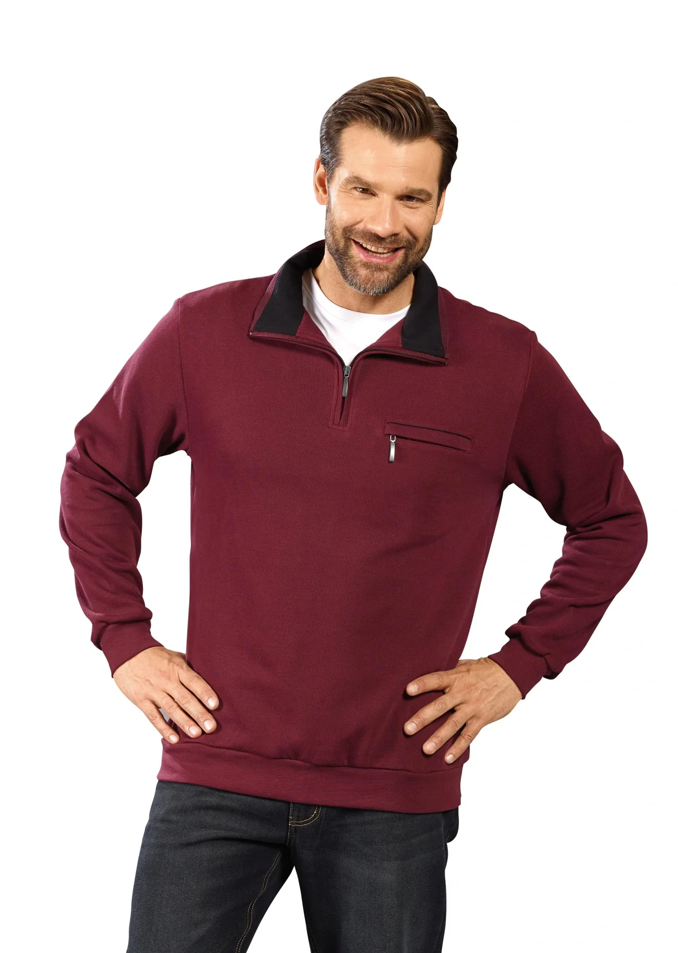 Sweatshirt mit Reißverschluß, Farbe port, Gr.L - 2