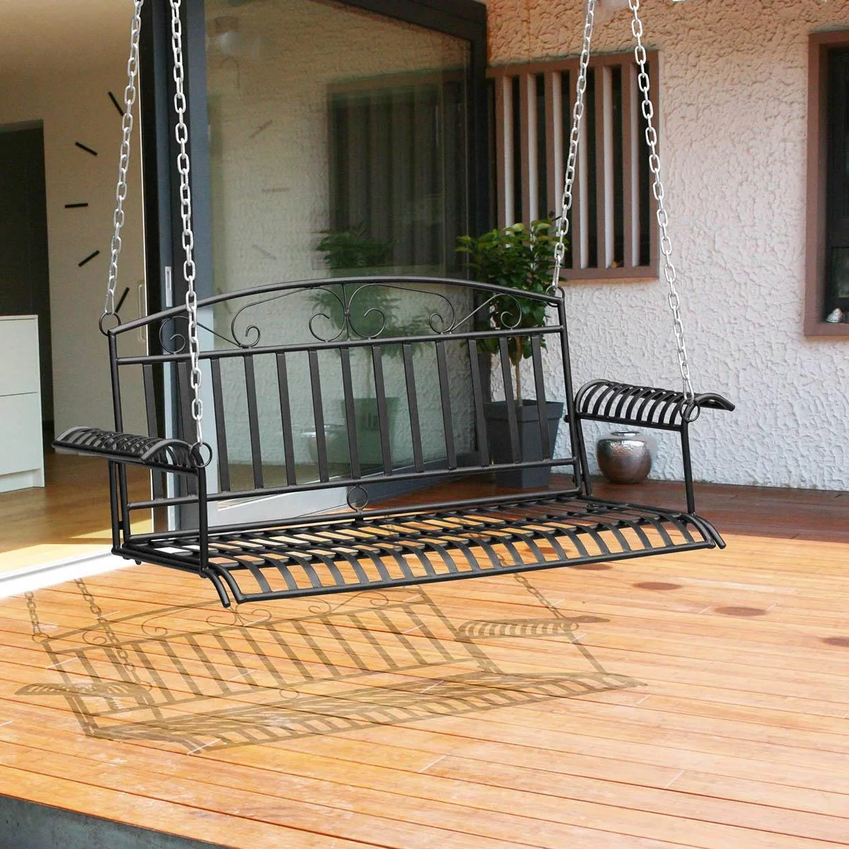 Metall-Wandhalterung 2-sitzige Gartenschaukel mit Ketten Schwarz 137 x 58 x 52 cm - 5