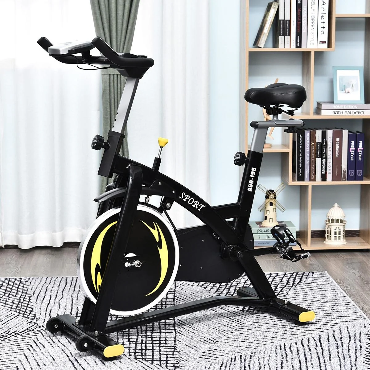 Fahrradtrainer mit stufenlosem Widerstand, Heimtrainer mit 10KG Schwungrad, Indoor Cycling Bike, Fitnessfahrrad, Höhenve - 4