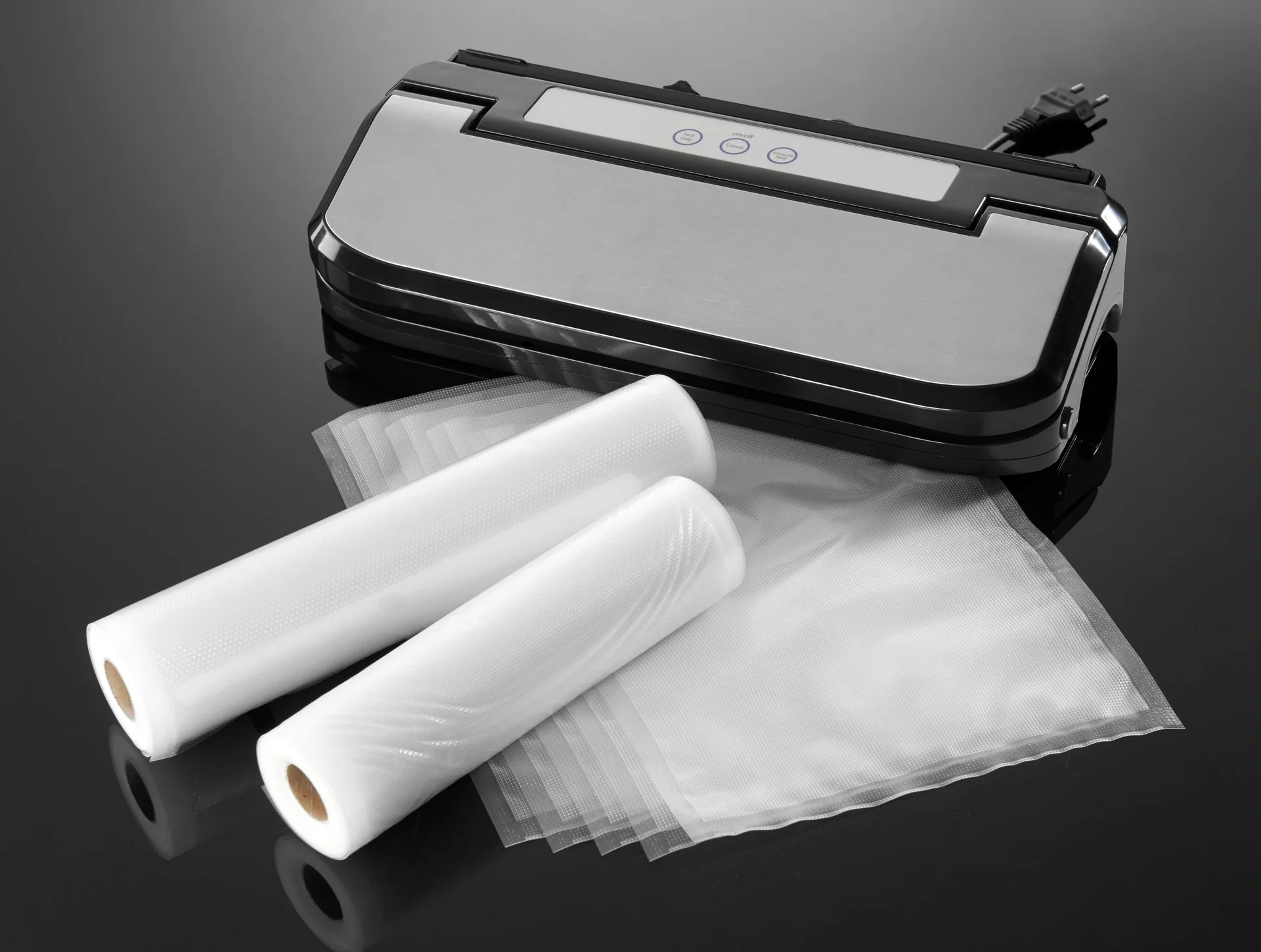 Edelstahl Vakuumierer, 150 W, GRATIS: 2 Rollen (22x500 und 28 x500 cm) + 5 Tüten - 7