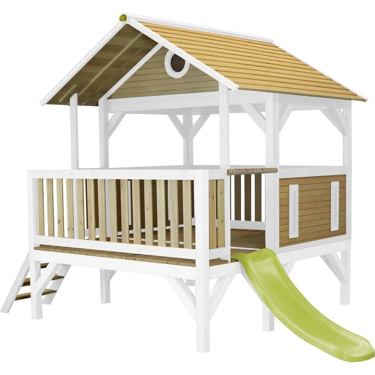 Meeko Spielhaus Braun/Weiß - Lindgrüne Rutsche - 1