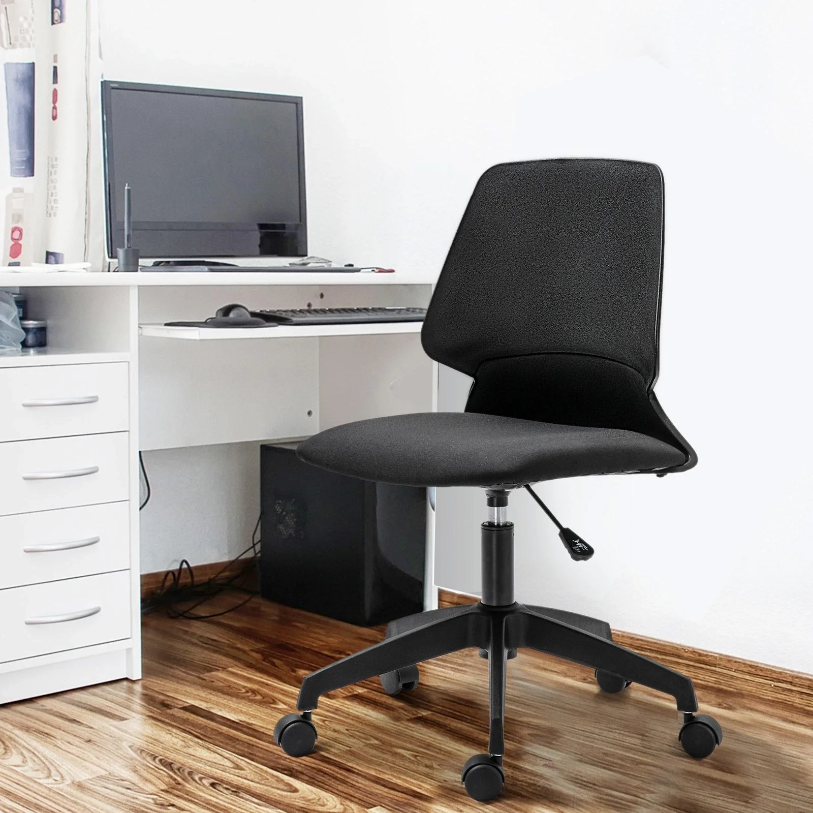 Drehstuhl Schreibtischstuhl rollbar höhenverstellbar ergonomisch gepolstert Leinen Schwarz 60 x 50 x (84 93) cm - 5