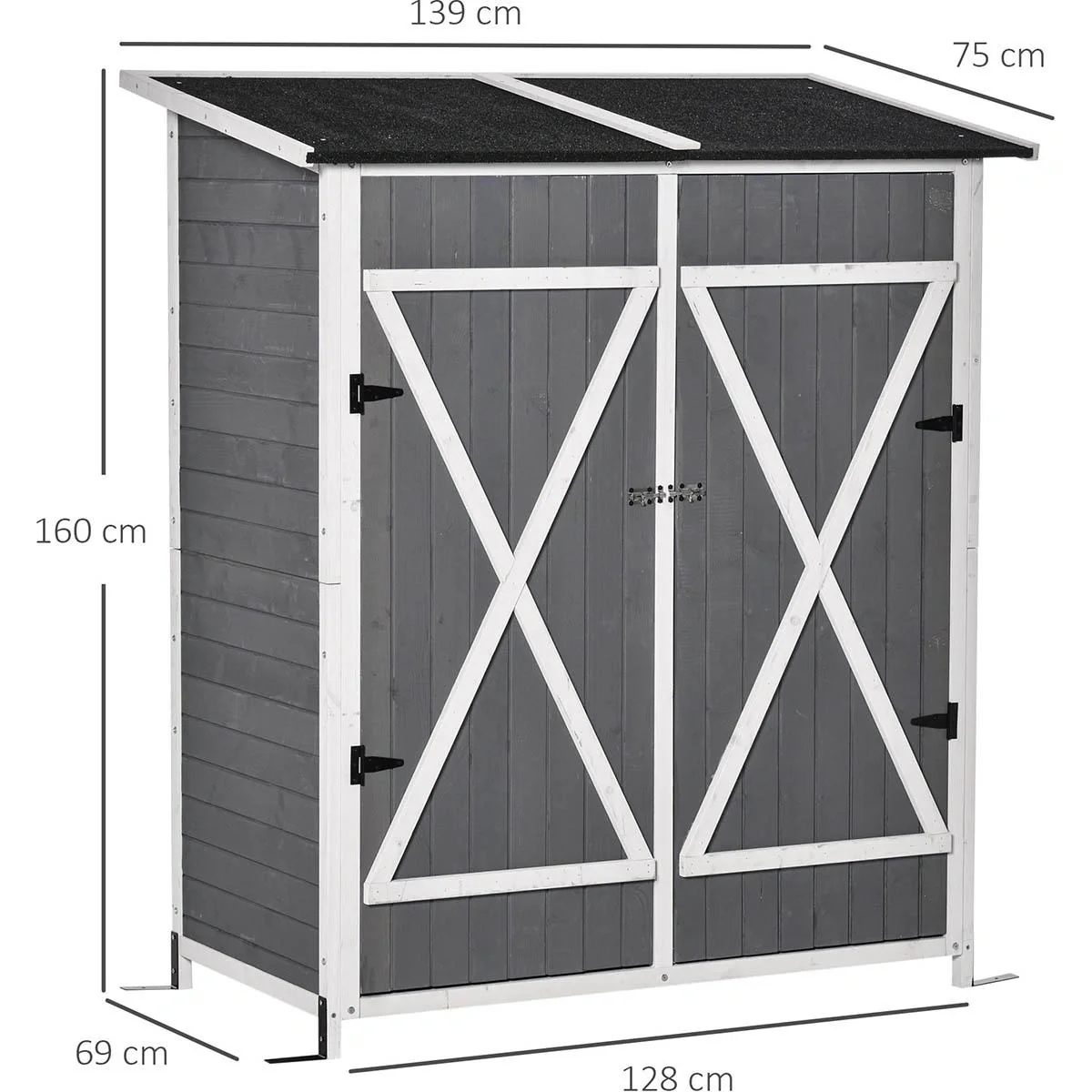 Gartenschrank Geräteschuppen mit 2 Tür Geräteschrank mit Asphaltdach Gartenlagerschrank Antidumping Design mit Bodennäge - 5