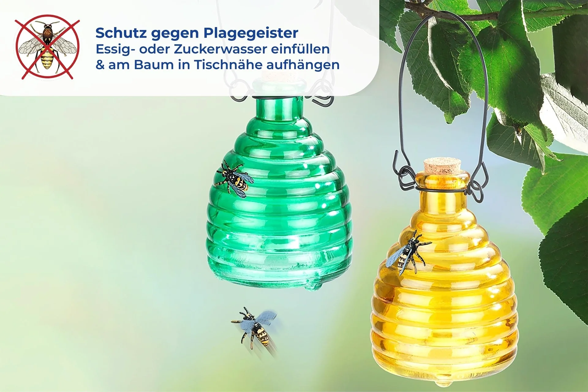 Wespenfalle aus Glas, farbig, 2 Stück - 7