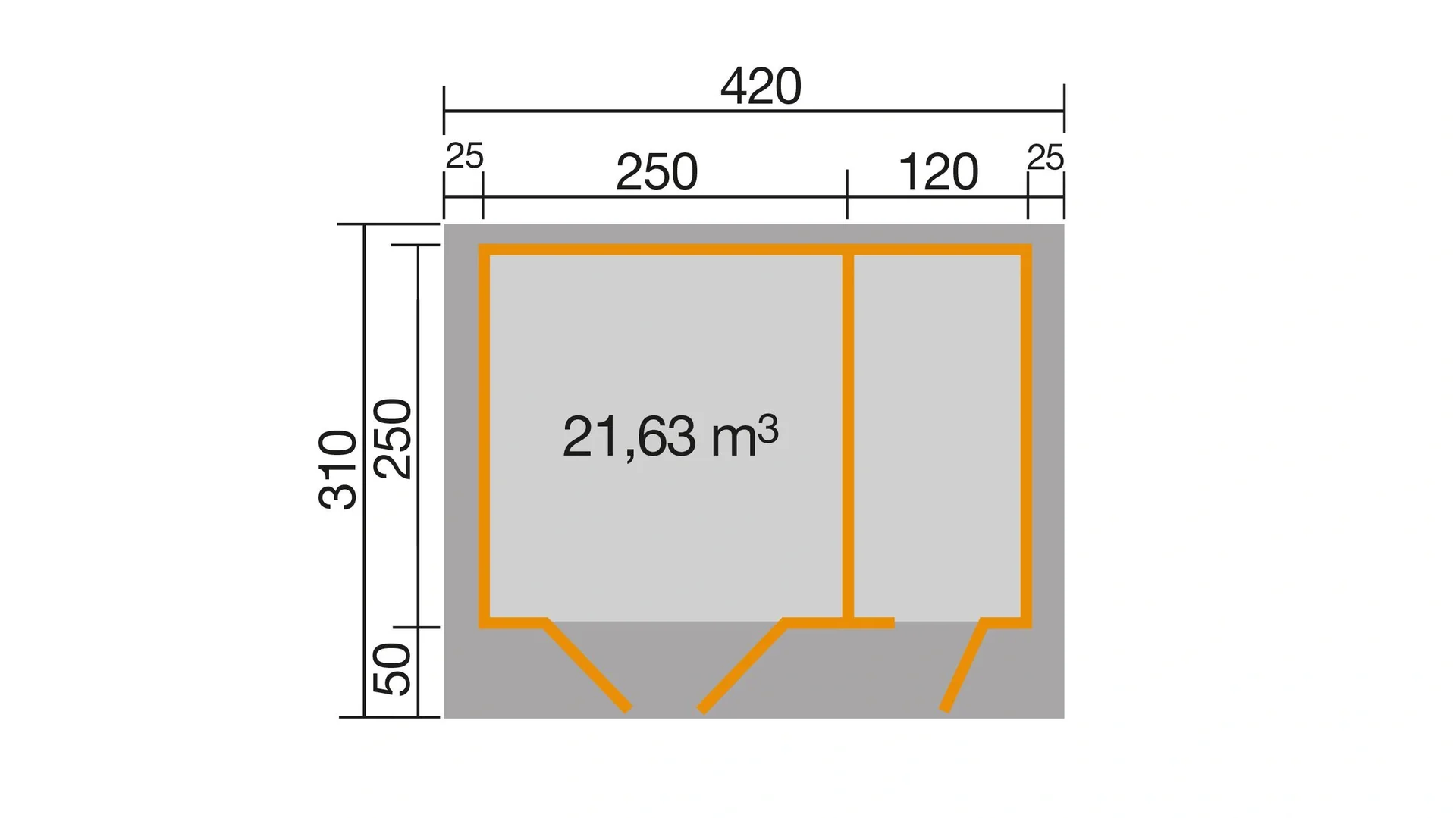 Gartenhaus 253 Gr.2, 420 x 310 x 270 cm graphitgrau 28 mm, Doppeltür, mit 2. Raum Einzeltür - 4