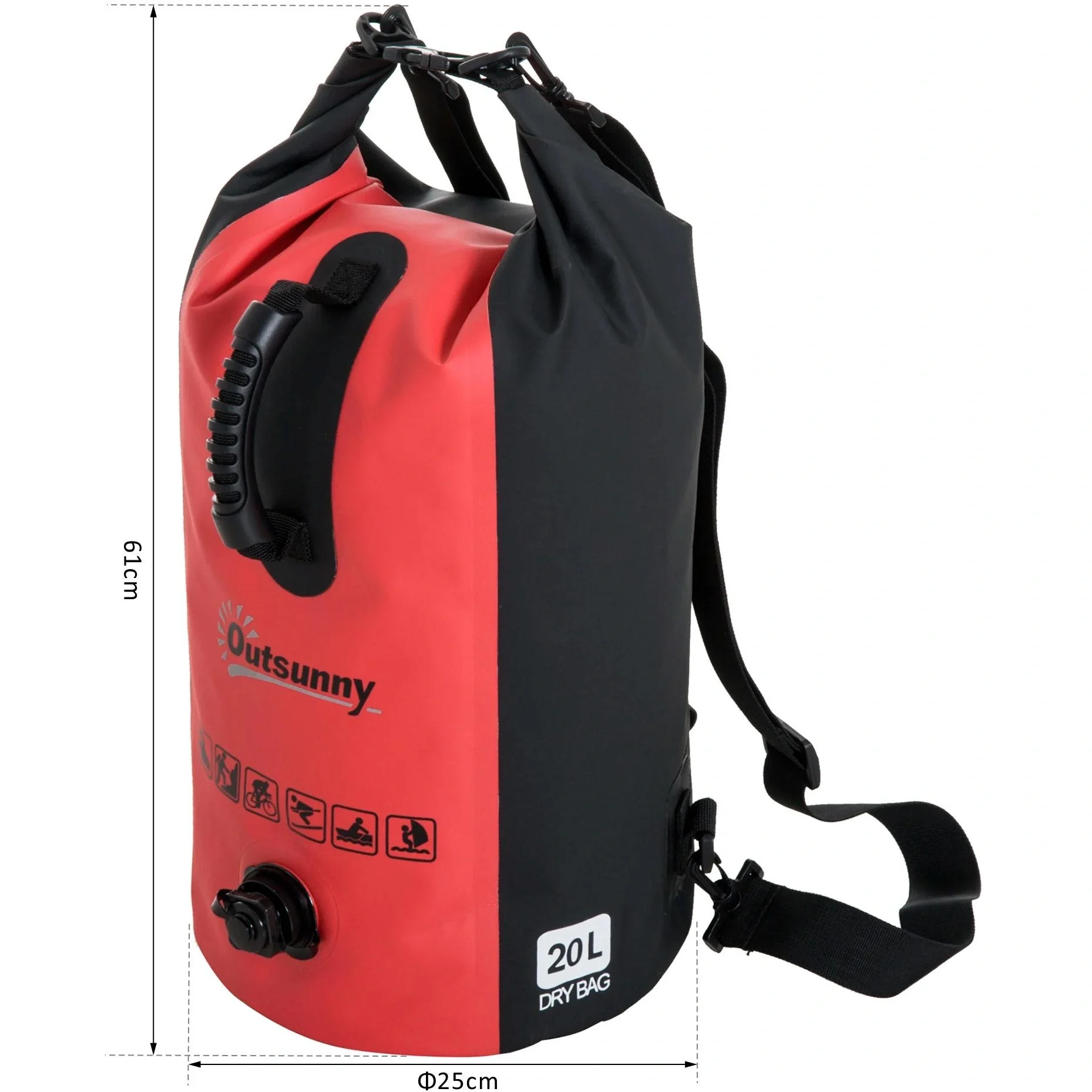 Wasserdichter Rucksack Tasche Beutel Packsack mit Handybeutel 20L Rot - 9