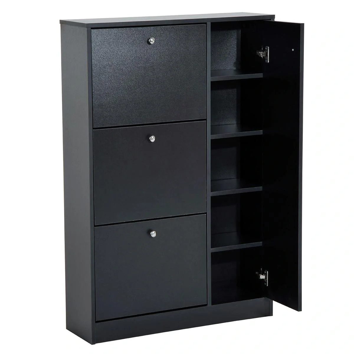 Schuhschrank Schuhkipper Schuhständer Schuhregal mit 3 Klappe und Anti-Rückwärts-Zugbügel 22-28 Paar 80x24x120cm Schwarz - 4