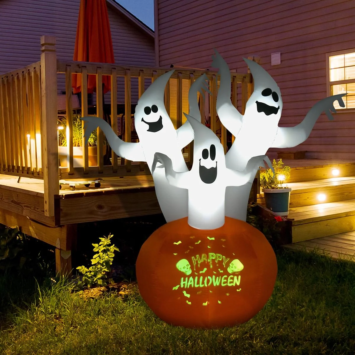 Aufblasbar Halloween Geist mit Kürbis Beleuchtung Gespenst SSelbstaufblasender Kürbis Ghost Doll Dekoration Polyester We - 7