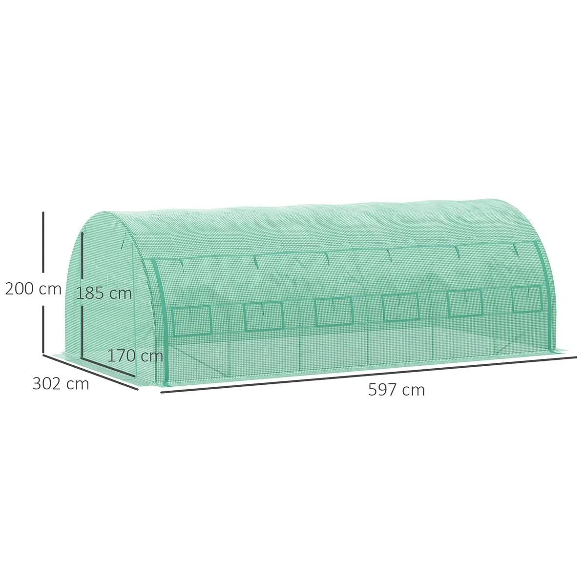Foliengewächshaus Polytunnel 6 x 3 x 2 m begehbares Gewächshaus mit aufrollbar Abdeckungen Folientunnel Treibhaus UV-Sch - 5