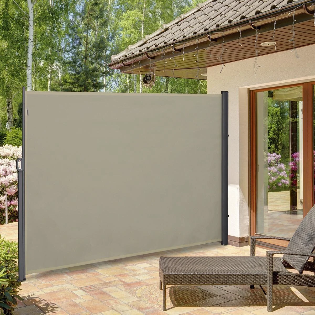 Seitenmarkise, Sicht- und Sonnenschutz, Seitenrollo, Polyester, Beige, 3 x 2 m - 3