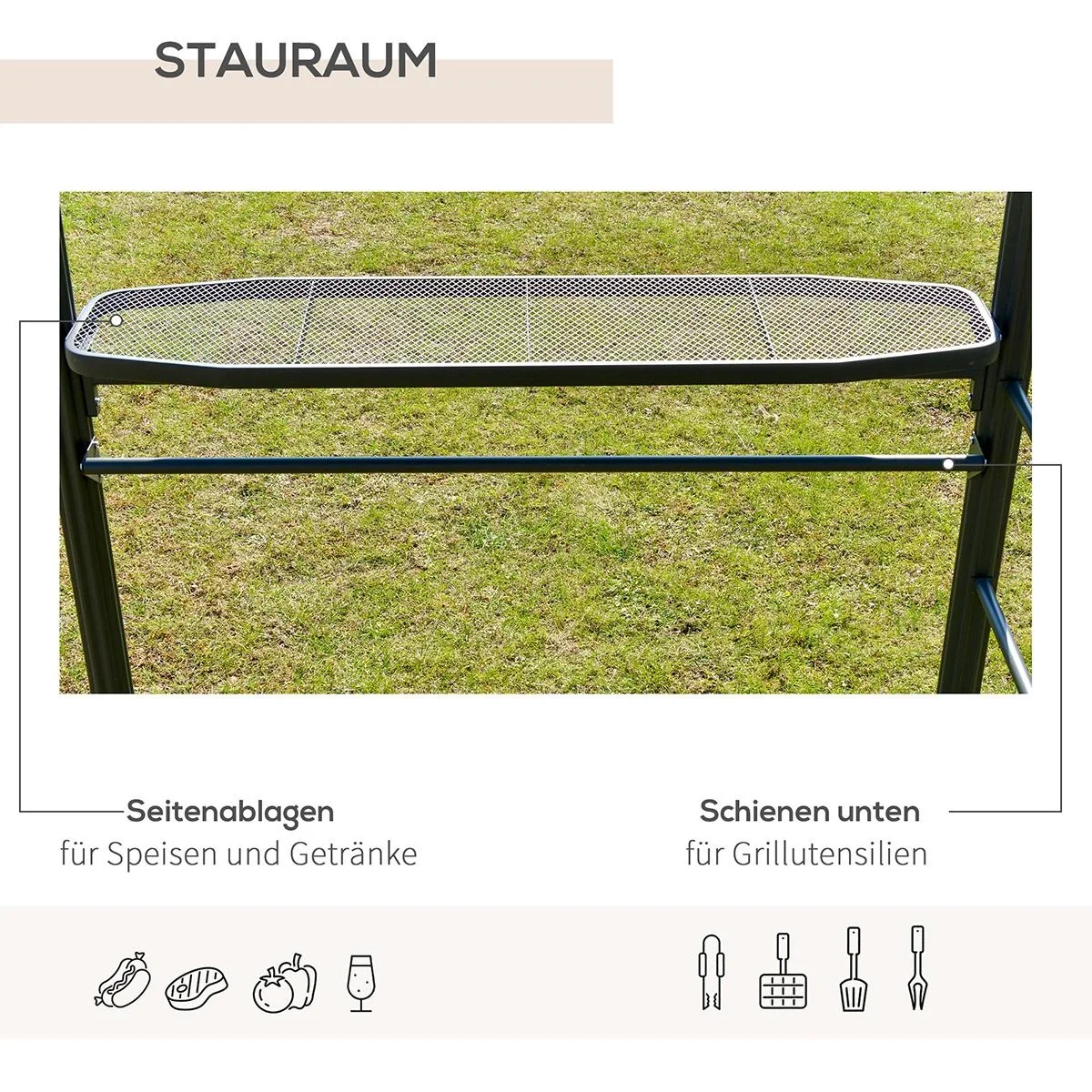 Grillpavillon mit Flammschutzdach, BBQ-Pavillon mit 2 Ablagen Stahl PC Dunkelgrau, 240 x 150 x 230 cm - 5