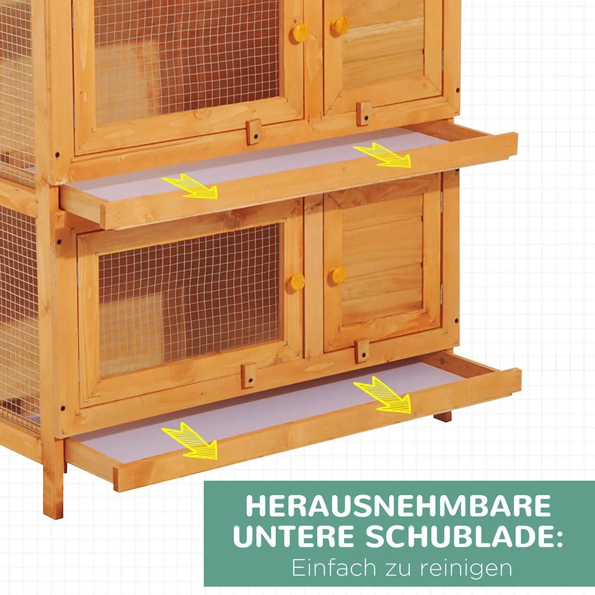 Zwergkaninchenstall doppelstöckig Kaninchenkäfig Kleintierstall Tierstall Outdoor Holz Gelb 90 x 45 x 90 cm - 5