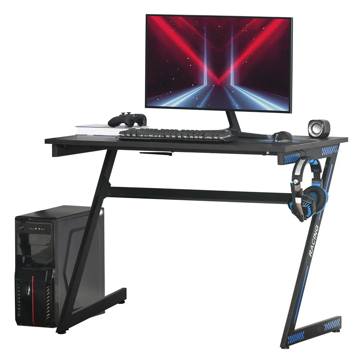 Computertisch Z-förmiges Design Schreibtisch mit Kopfhörerhaken Gaming Tisch PC Tisch Computer ergonomisch verstellbar H - 3