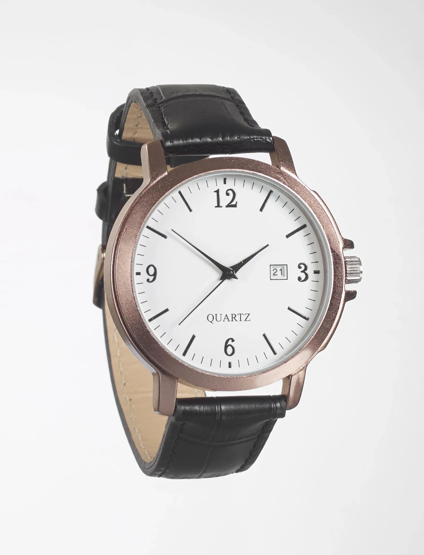 Uhren Set für Sie und Ihn - bronzefarben mit Echtlederarmband und Datumsanzeige - 7