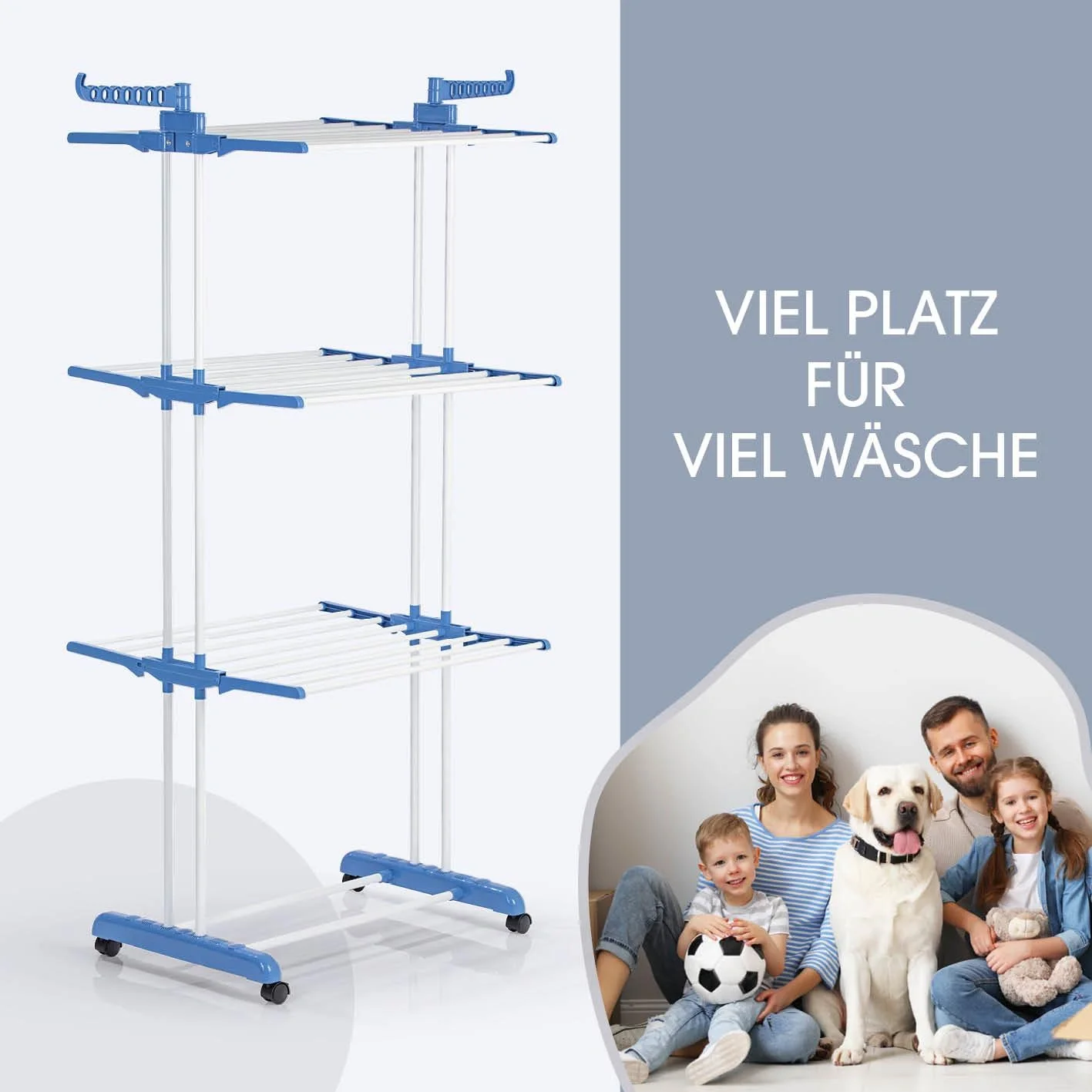 Wäscheständer, mit 3 Ebenen und 2 Seitenflügeln, klappbar, Trockenfläche 17,5 Meter, 63 x 76 x 173 cm - 7