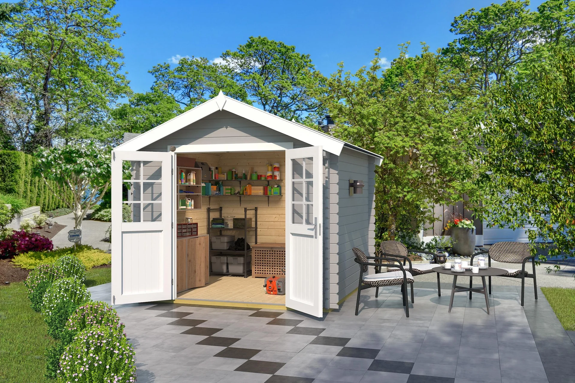 Gartenhaus 209 Gr.2, 288 x 284 x 254 cm hellgrau mit Doppeltür - 4