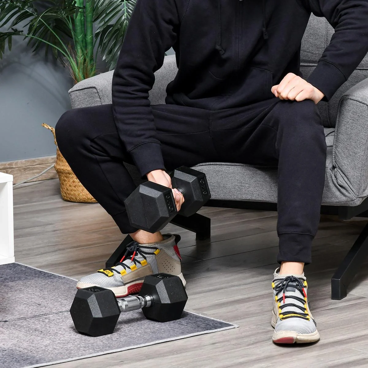 2er-Set Gummi-Hantel Fitness Hantel Kurzhantel für Trainingsraum Büro sechseckige Form Metall Gummi schwarz 8 KG - 4