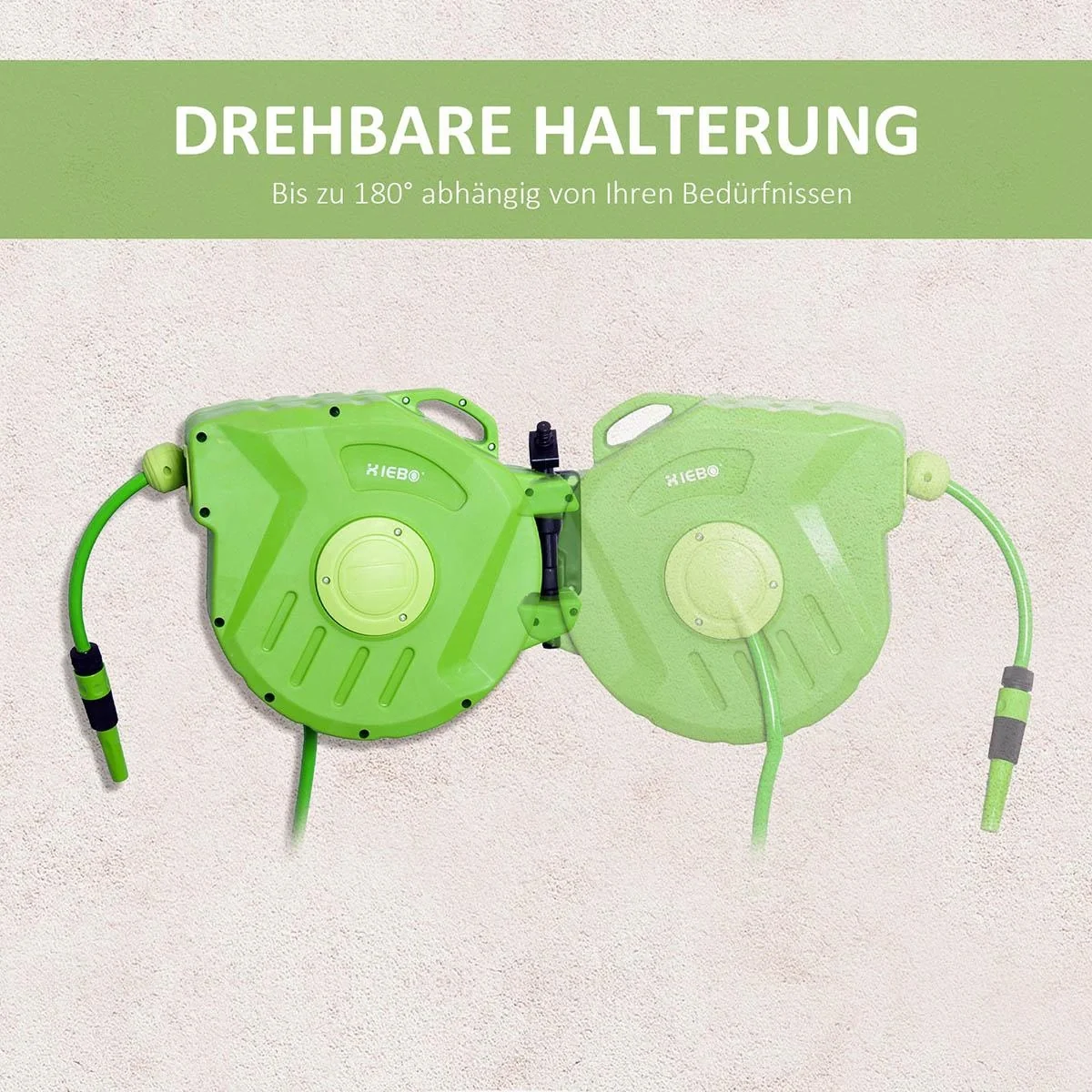 Schlauchtrommel 20+2m Schlauchaufroller Automatik schwenkbar Druckluft Garten 180° schenkbar Druckluftschlauch Grün - 5