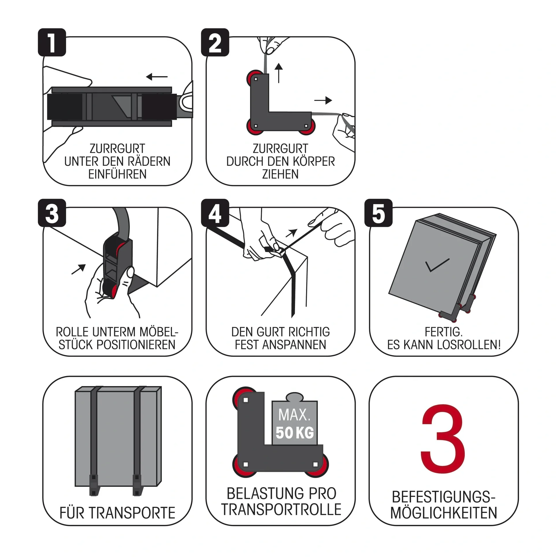 Transportrollen 2er Set rot - 12