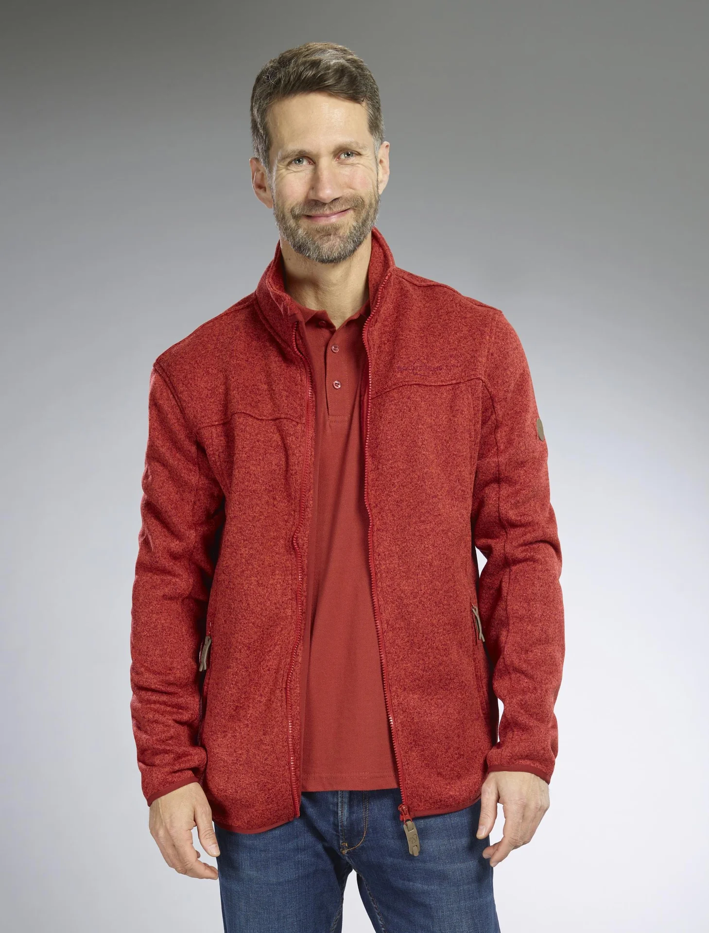Strickjacke mit Reißverschluss, Farbe rot/melange, Gr.L - 1