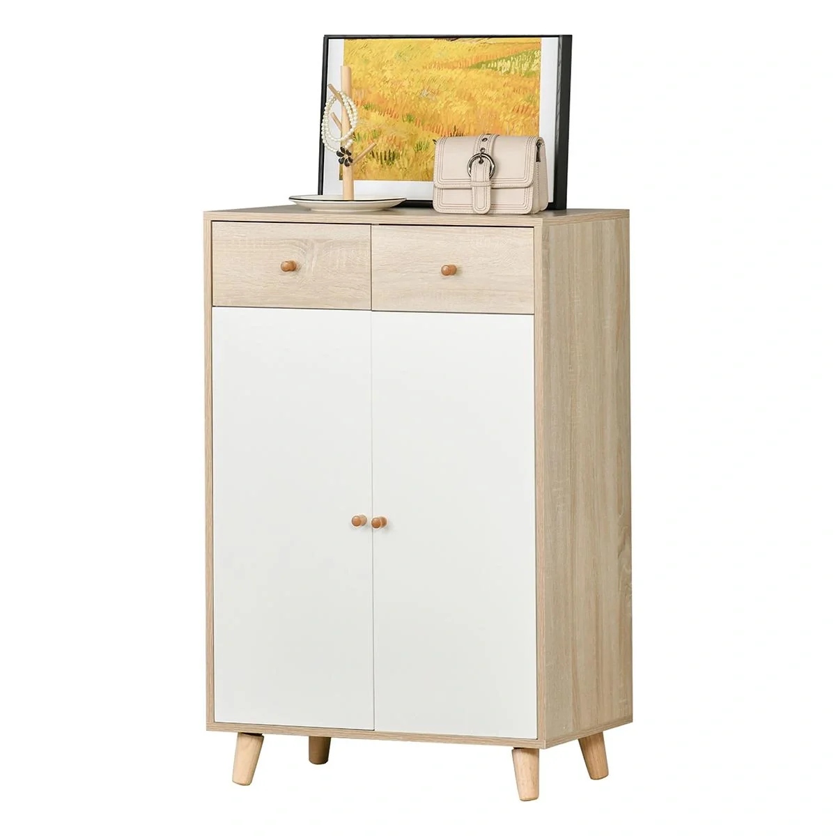 Schuhschrank Schuhregal mit Türen Schublade für Flur und Eingangsbereich moderner Natur+Weiß MDF 68 x 35 x 102,5 cm Schu - 4