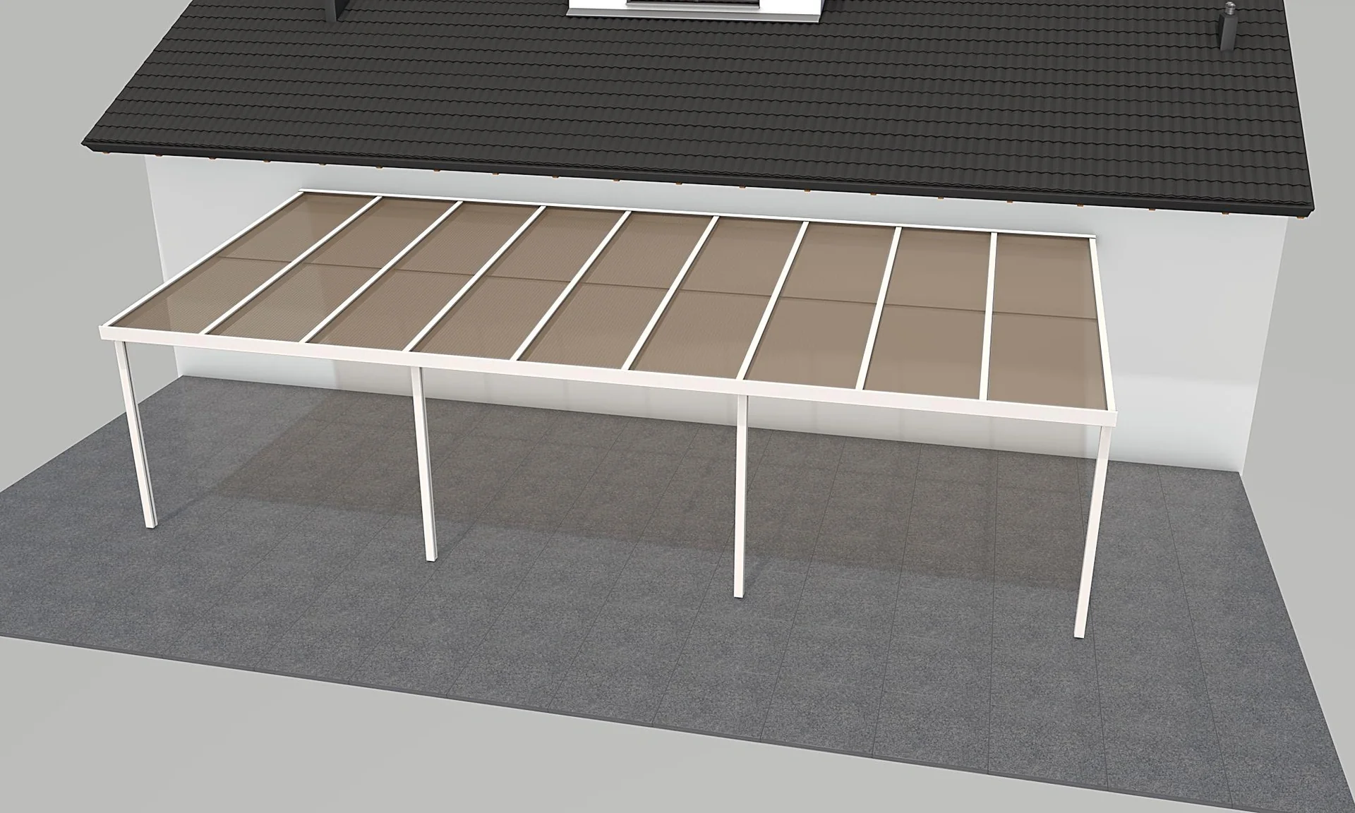 Terrassendach Premium, weiß, 9135 x 4060 mm - Polycarbonat Stegplatten 16 mm, bronze - 2