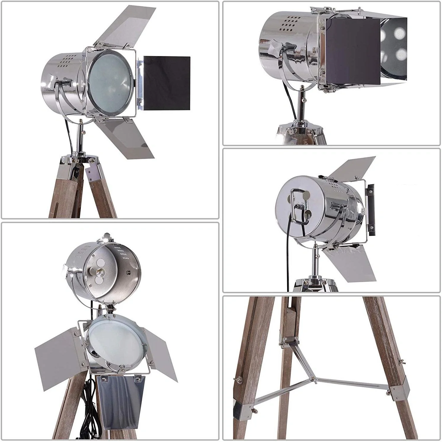 Stehlampe Dreibein Stehleuchte höhenverstellbar 103-146cm Urban E14 Silber - 6