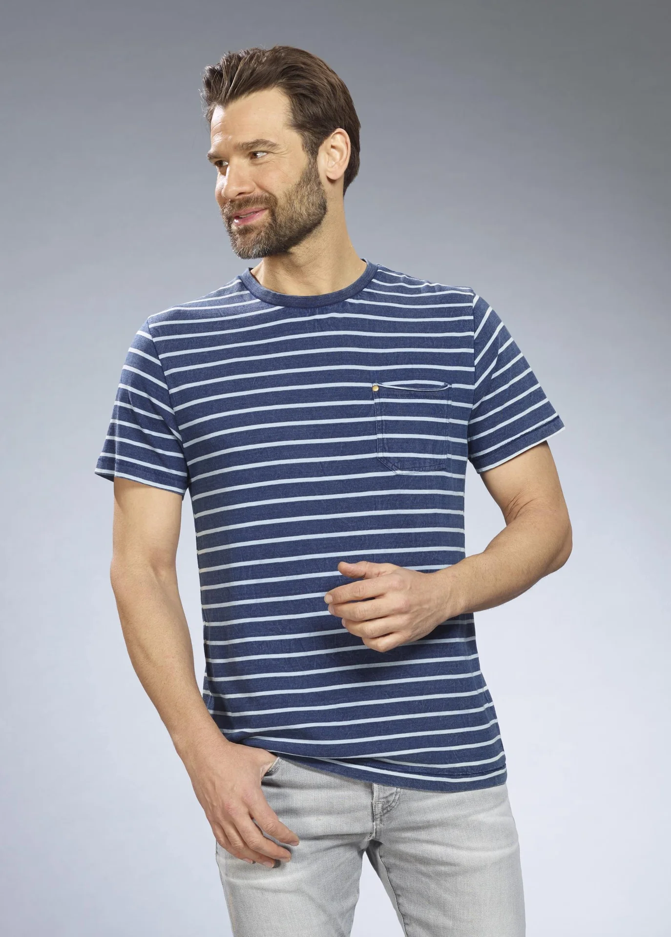 T-Shirt, Farbe blau gestreift, Gr.M - 5