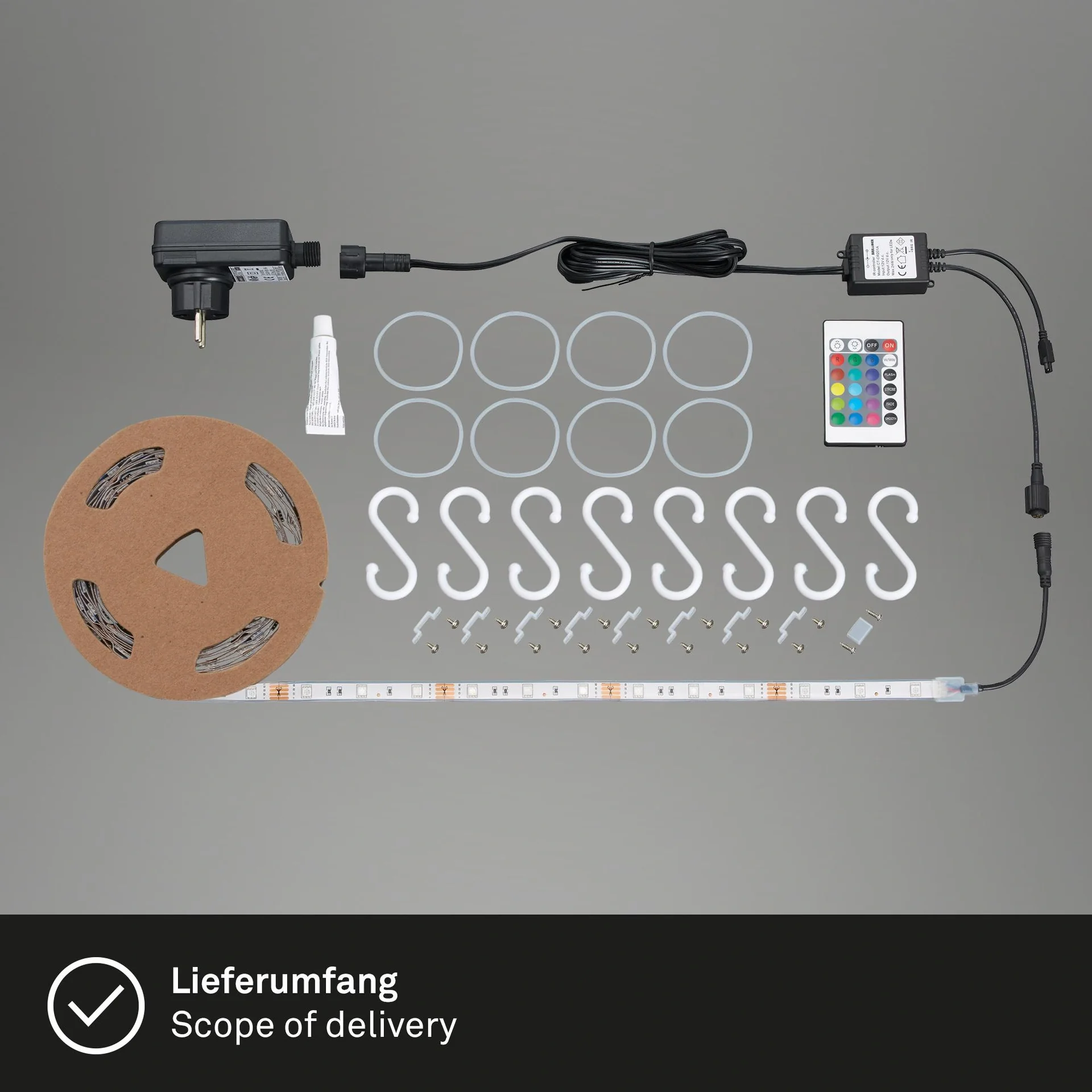 RGB-LED Flexband für den Außenbereich, 5m, IP44,  150 RGB-LEDs, mit Fernbedienung, inklusive Befestigungsset - 11