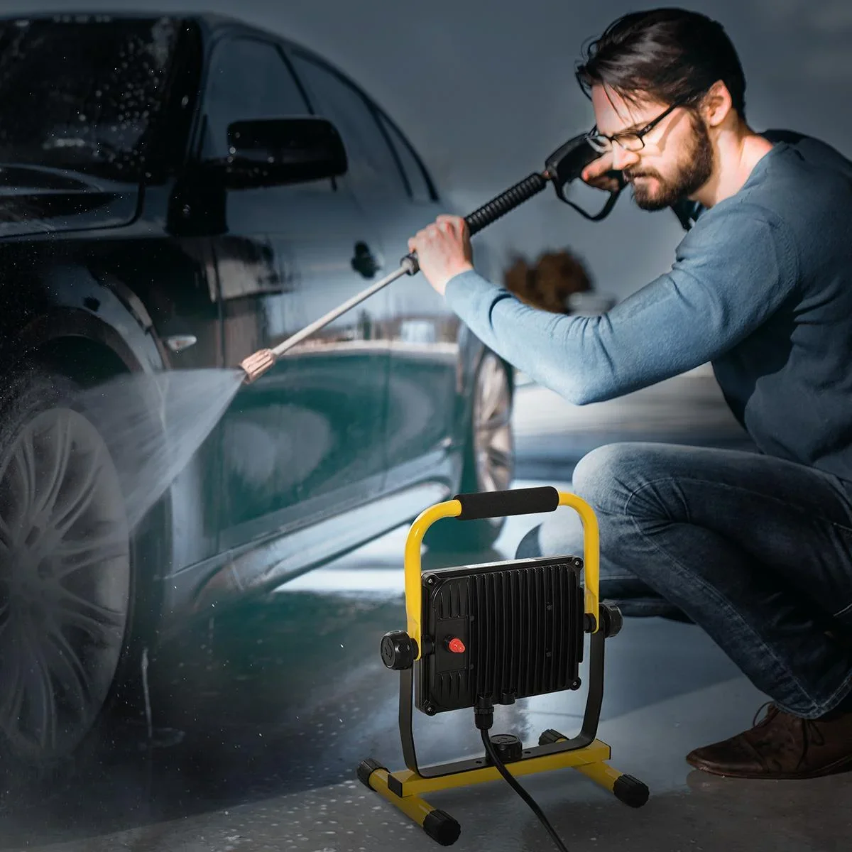 LED Baustrahler Arbeitsleuchte Bauscheinwerfer 50W 5000-6000LM mit 5M Kabel 5000K IP65 wasserdicht verstellbar Lichtkopf - 3