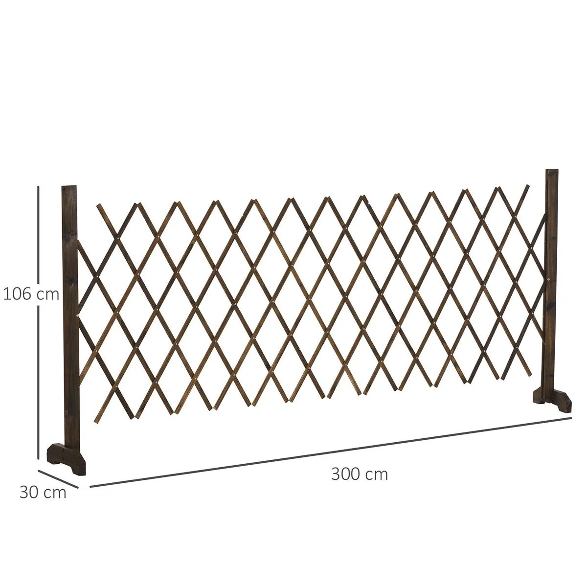 Scherengitter Absperrgitter Scherensperre ausziehbar 37-225 cm Garten Holz Verkohlt 225 x 30 x 106 cm - 5