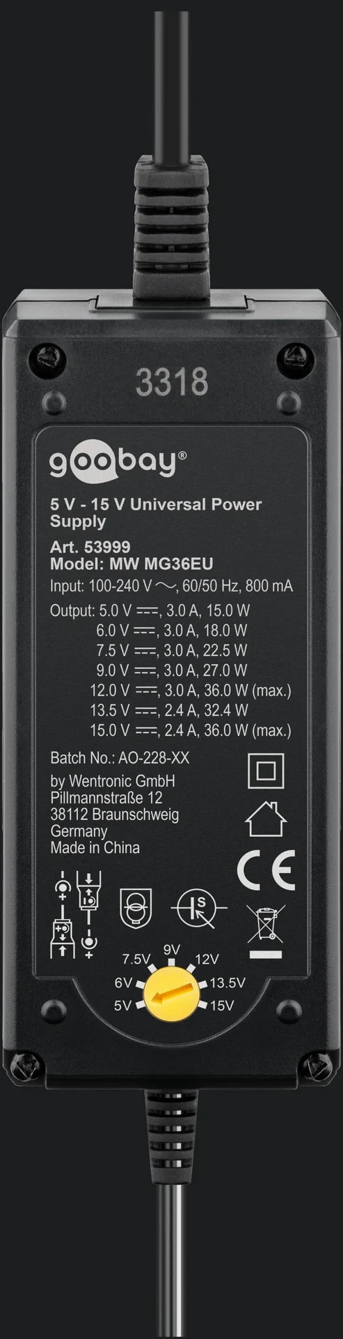 Schaltnetzteil 3000mA/ 5 bis 15 V wählbar, stabilisiert - 3