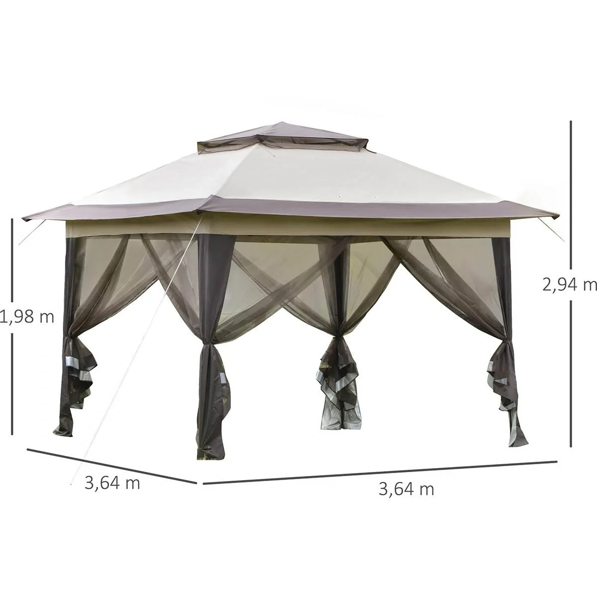 Gartenlaube faltbar - inkl. Tasche - Braun - 3,64 x 3,64 x 2,94 m - 6