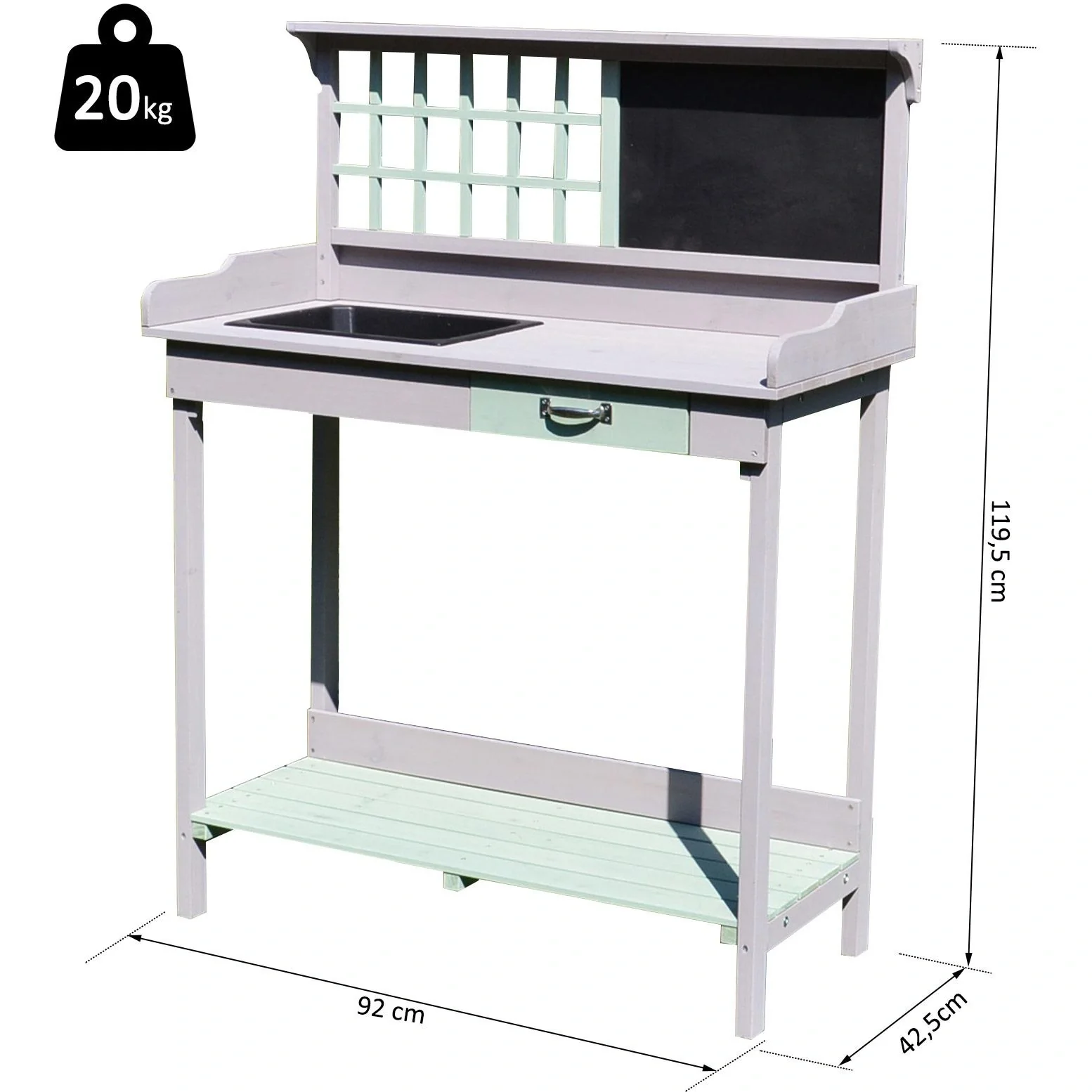 Pflanztisch Gärtnertisch Gartentisch Blumentisch mit Schublade und Wanne für den Garten Tannenholz 92 x 42,5 x 119,5 cm - 8