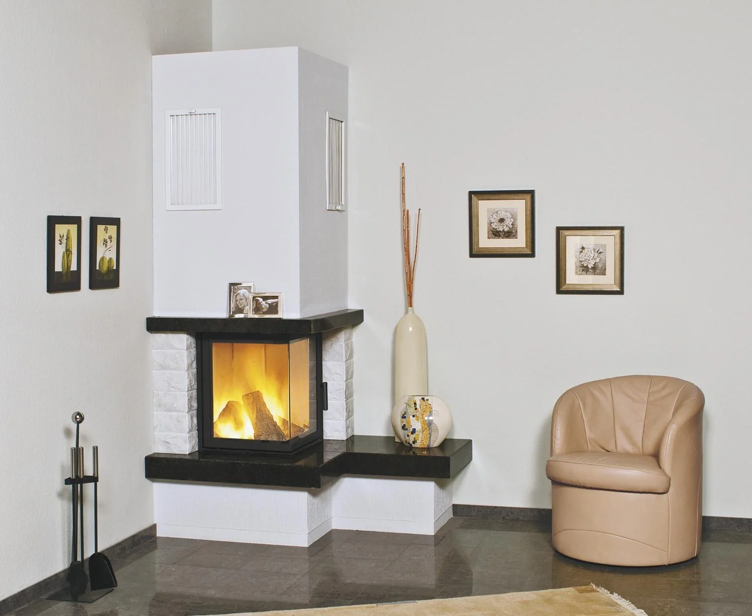 Heizkamin Nebraska Bank rechts Zeitbrand 4-8 kW royal-black/natur - 1