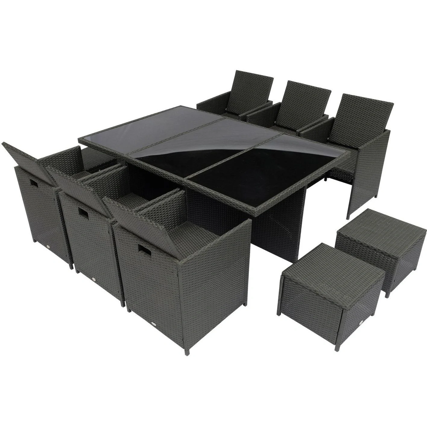 Polyrattan Gartenmöbel 27 tlg. mit Kissen Alu Schwarz - 8