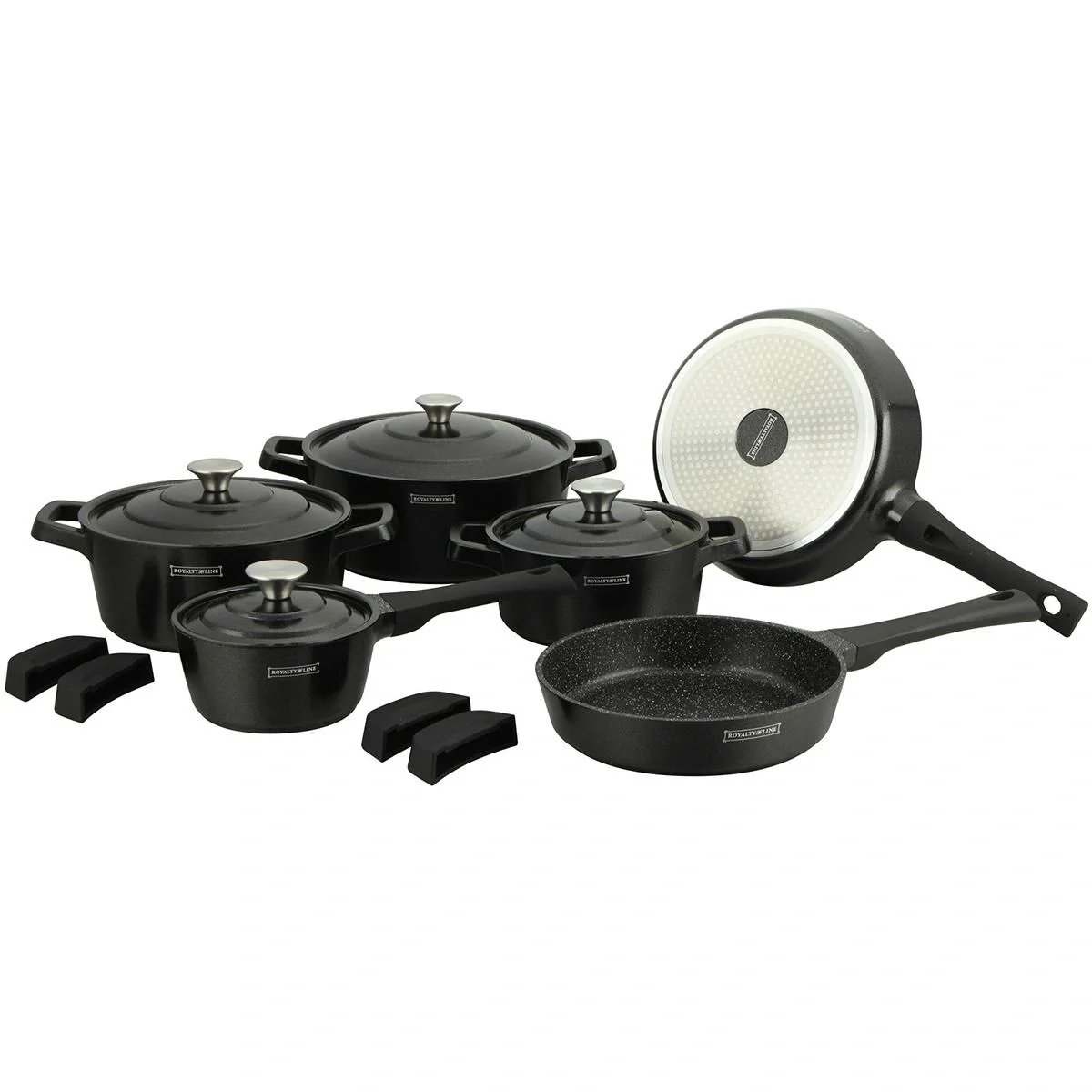 14-teiliges Kochgeschirrset - 4 abnehmbare Griffe - Schwarz - 1