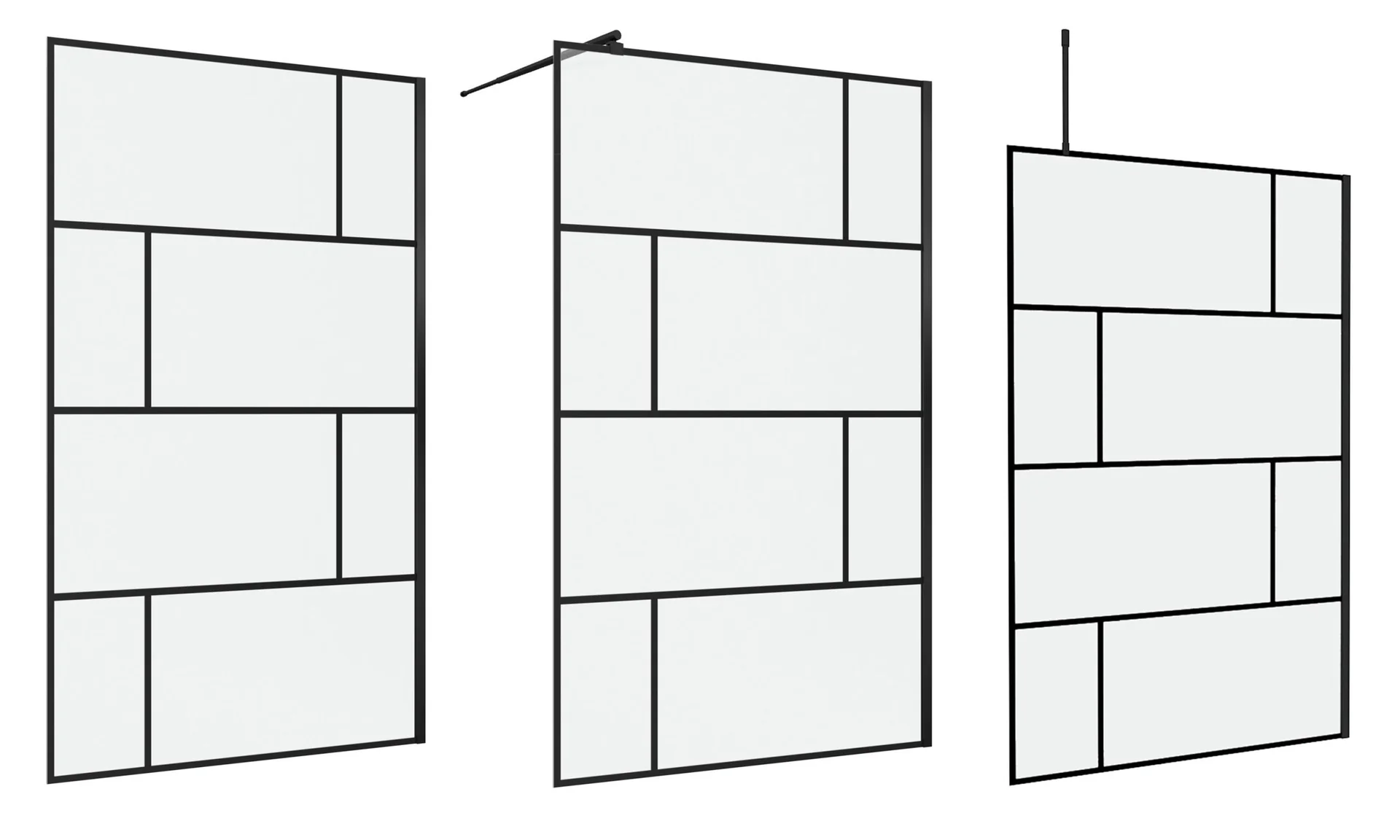 Duschwand in mordernem Design 120 x 195 cm - Glasdusche mit matt schwarzen Wandprofil - inklusive Deckenhalterung - 2