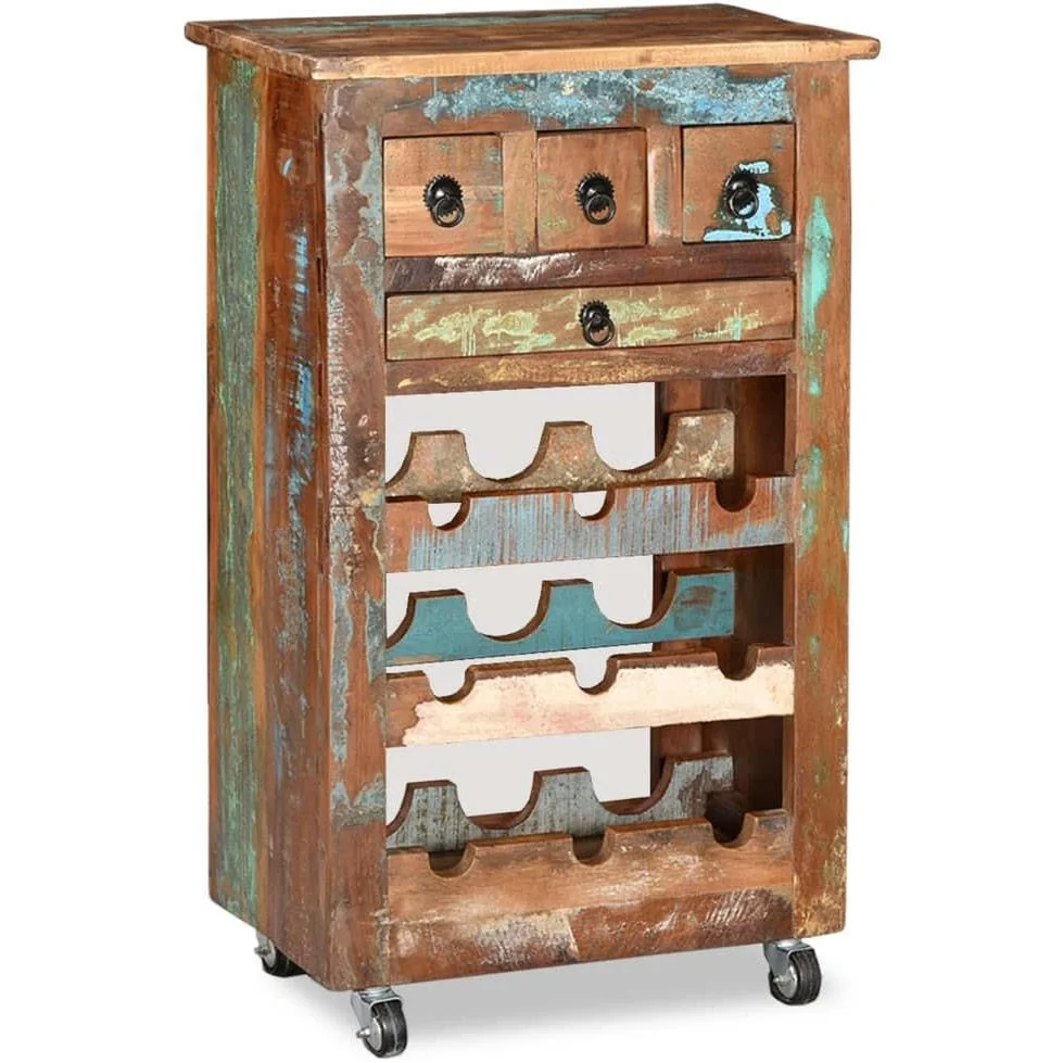 Weinregal für 9 Flaschen aus massivem recyceltem Holz - 1