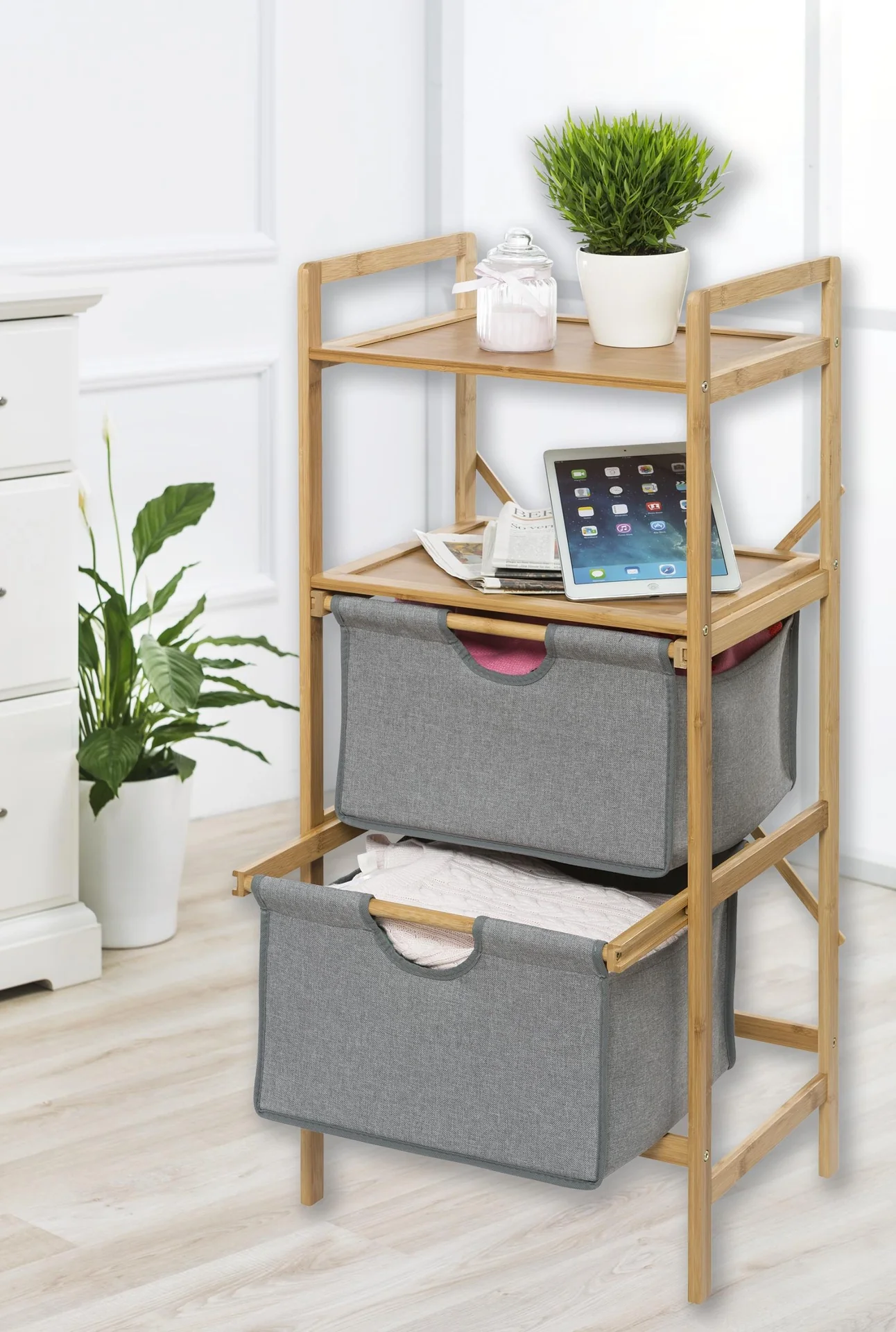 Wäscheregal Bambus, 2 Schubladen - Badserie Bahari - 3